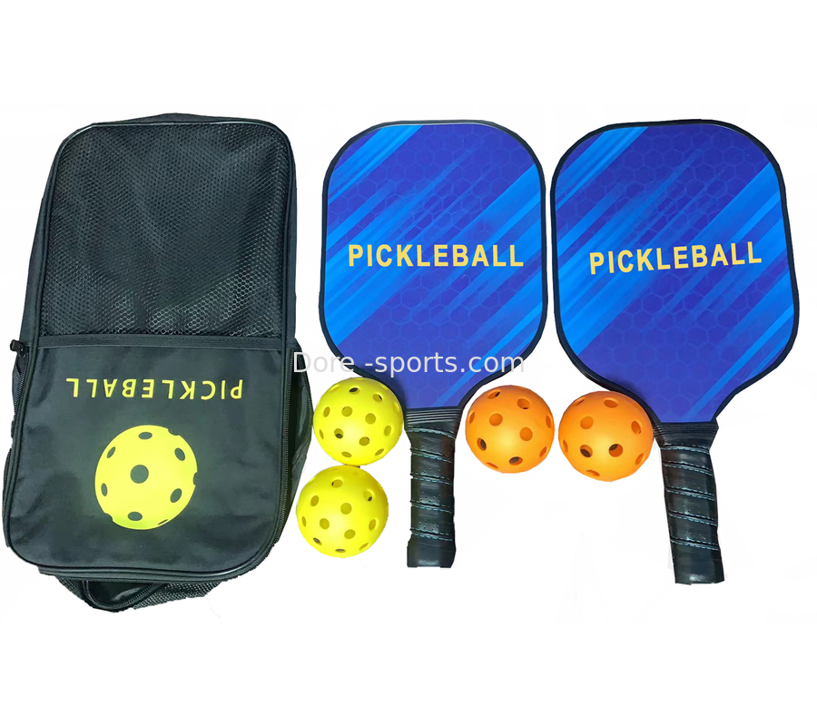Customized Logo Printed Outdoor PP+Glass   Fiber Pickleball Paddle  Set Two pickleball rackets Four Balls And One Bag